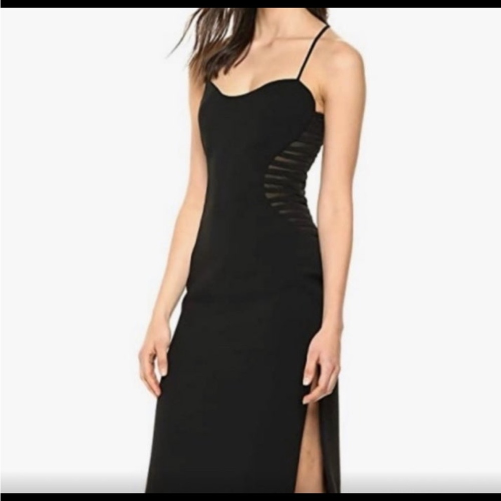 Halston Heritage Sheer Ribbed Sleeveless Sheath Dress Black